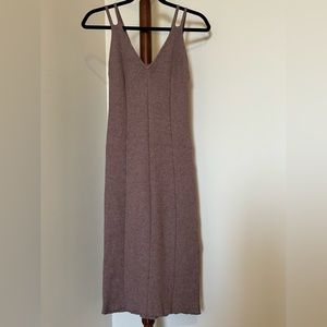 V-neck Ribbed Knit Dress - Size XS/S - Brown